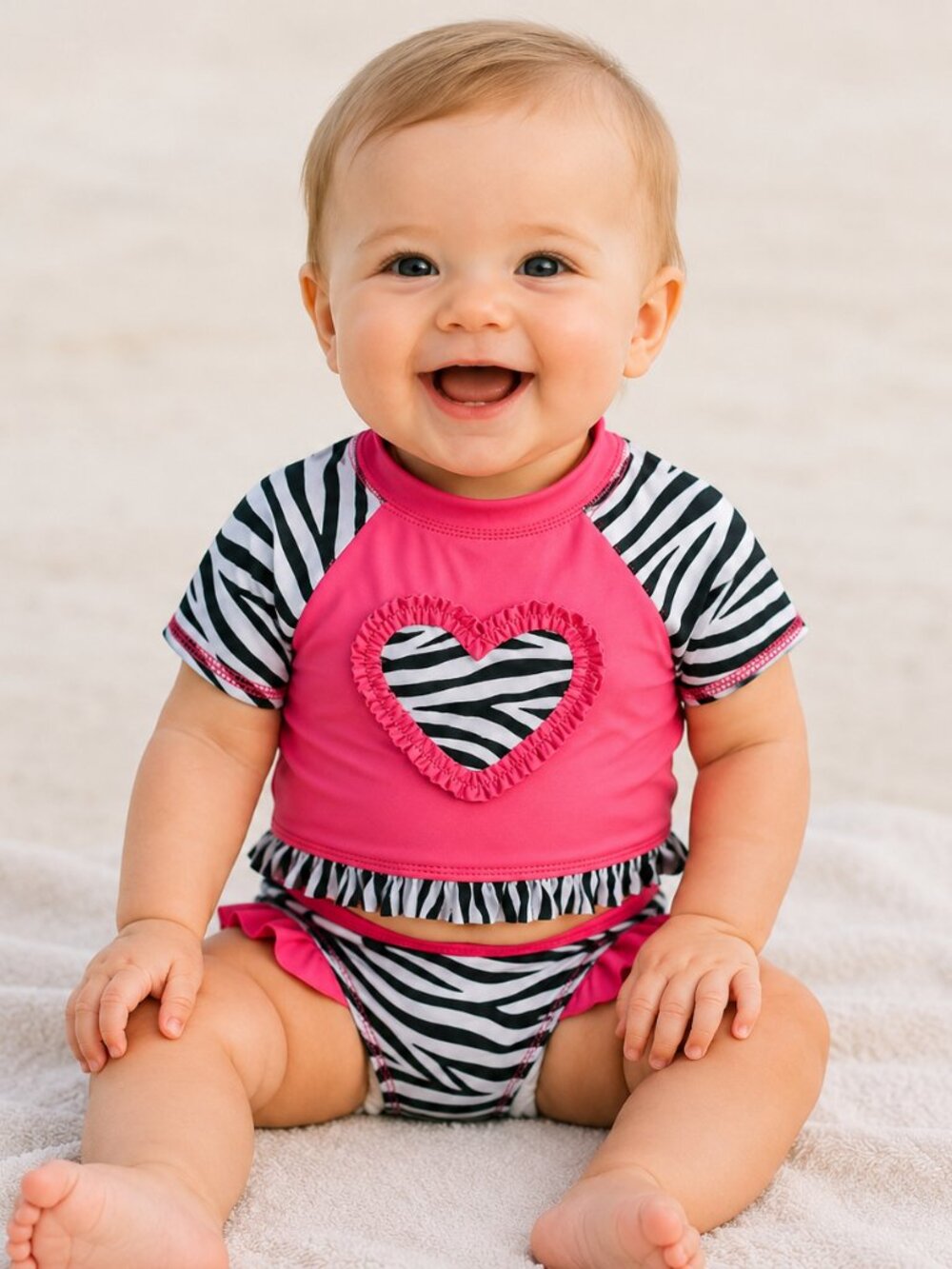 NEW Wippette 2 Piece Zebra Heart Print short Sleeve Rash Guard Swim Top Swimsuit
